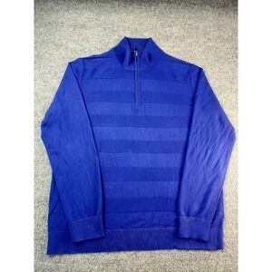 Forte Cashmere Brand Sweater Womens XL Blue Silk‎ Cotton Cashmere 1/4 Zip Neck